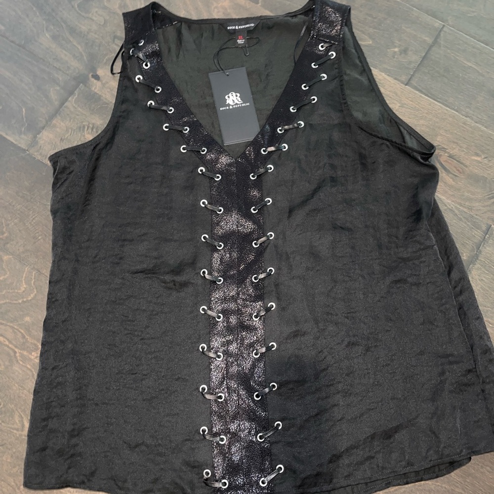 NWT NBW Black silk and leather tank top